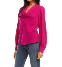 Fifteen Twenty Cowl Neck Top in hot pink 1 - women's blouse - detail view
