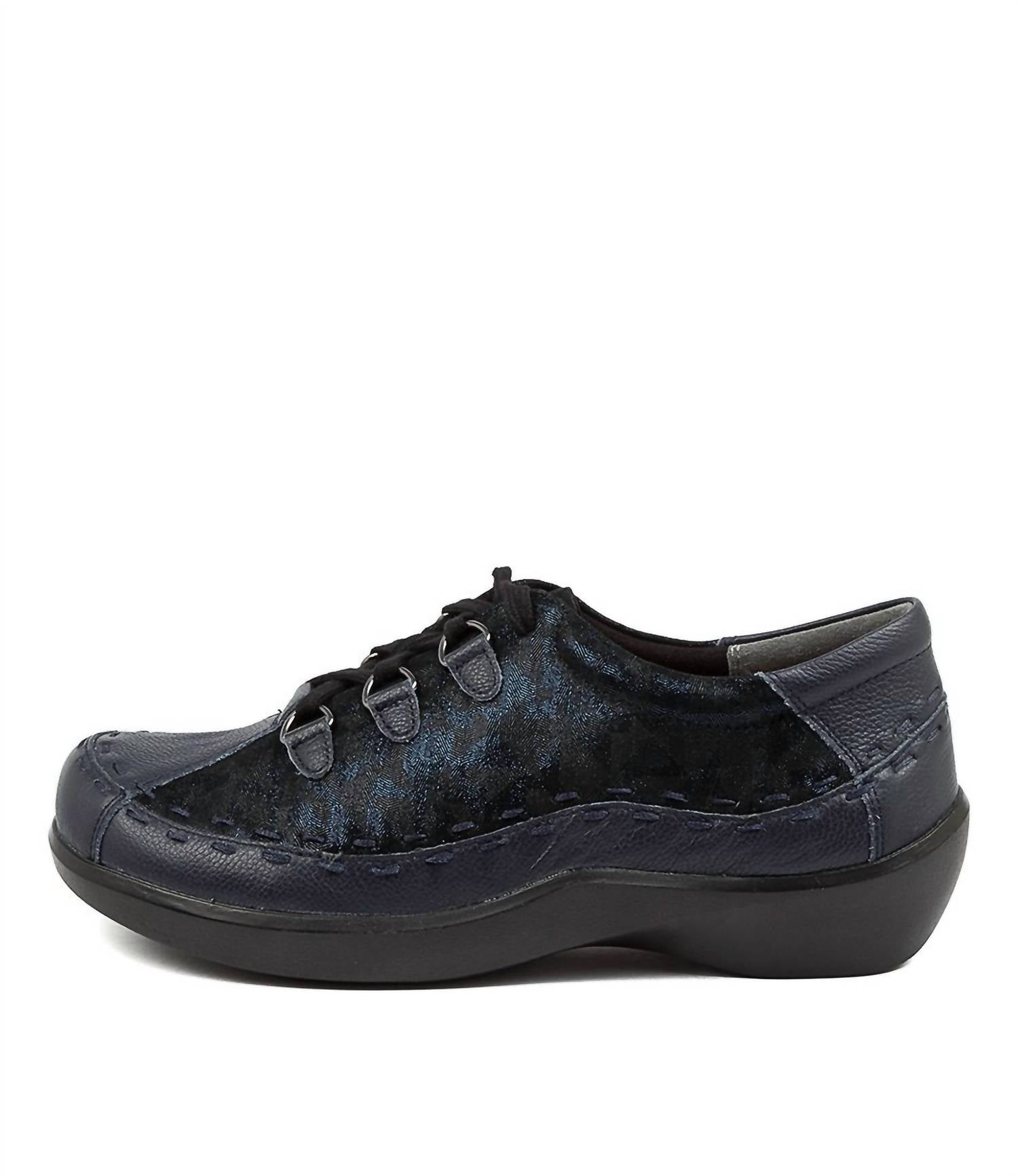 Ziera Women's Allsorts Lace-up Shoe in navy swirl leather - women's flats - detail view