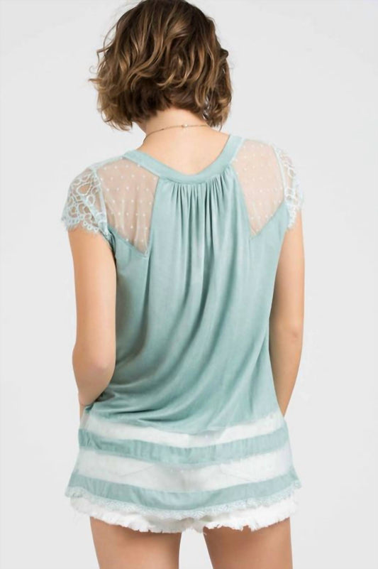 Pol - Jersey Cap Sleeve Lace Top