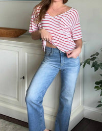 Sundry - Crop V-neck Stripe Tee