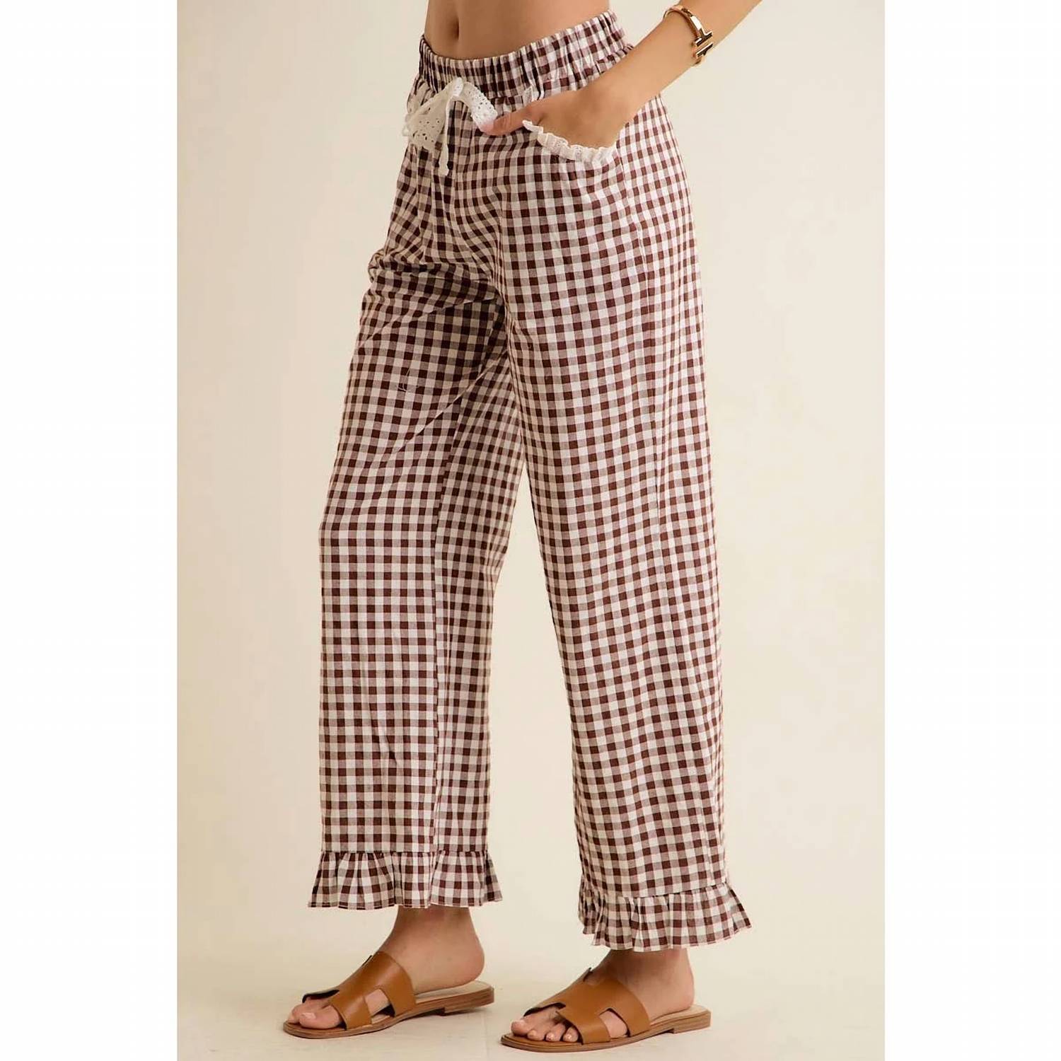 So Me - Gingham & Lace Ruffle Pant
