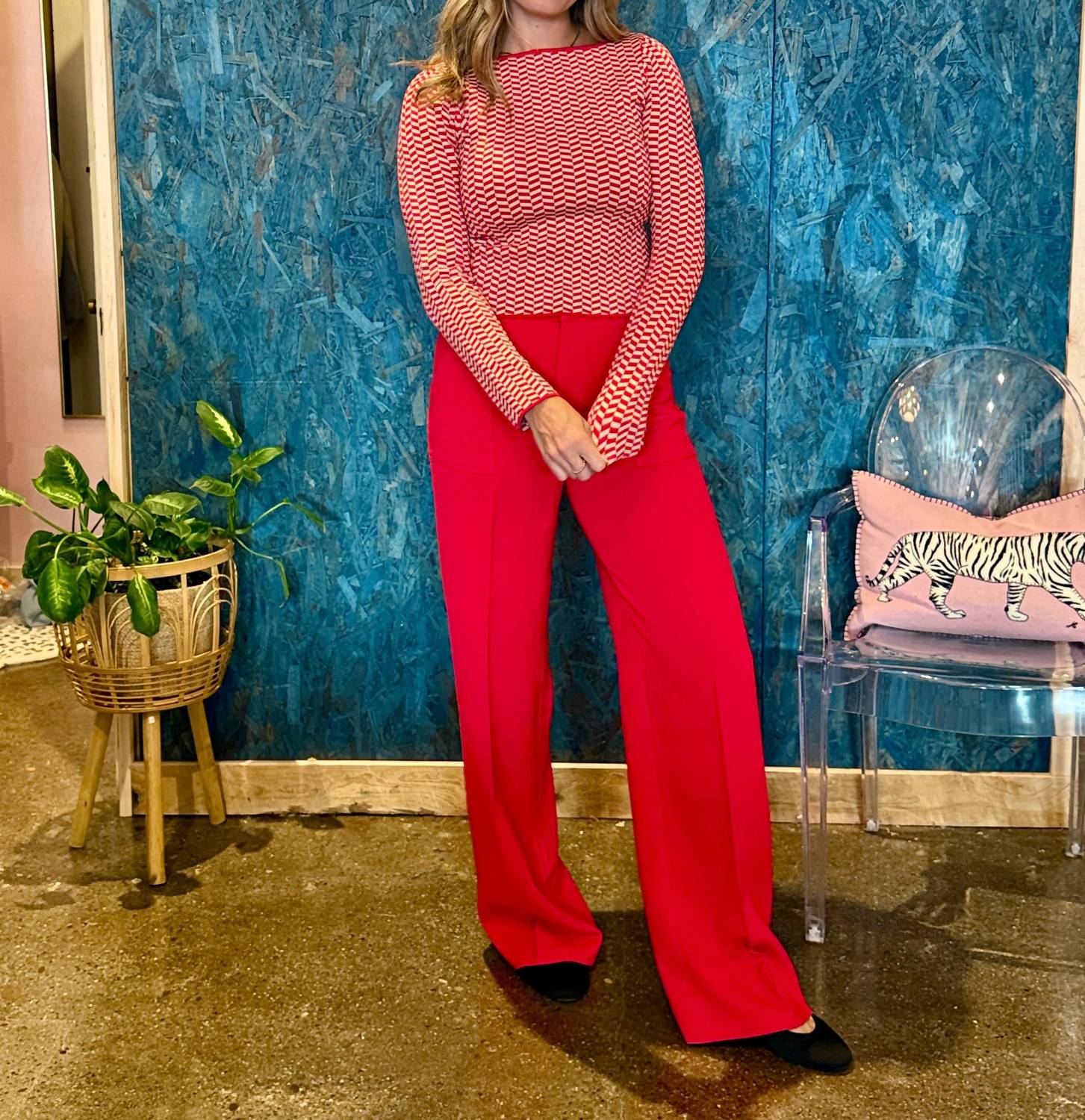 LUCY PARIS Diana Wide Leg Pant in red - women's pants