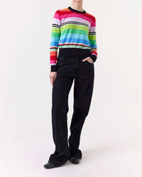 Brodie Cashmere Ivy Stripe Crew Neck Sweater in rainbow black - women's sweater - alternate view