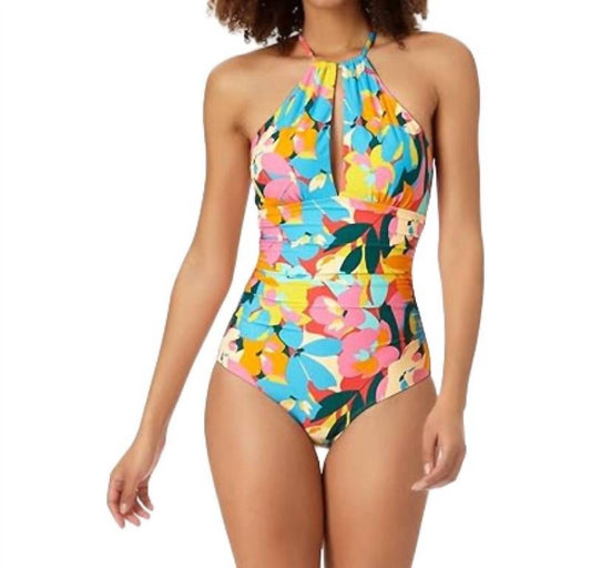 Anne Cole - High Neck Ruffle Straps One-Piece Swimsuit