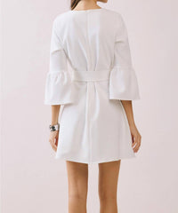 TCEC Flare 3/4 Sleeve A Line Dress in white - women's dress - alternate view