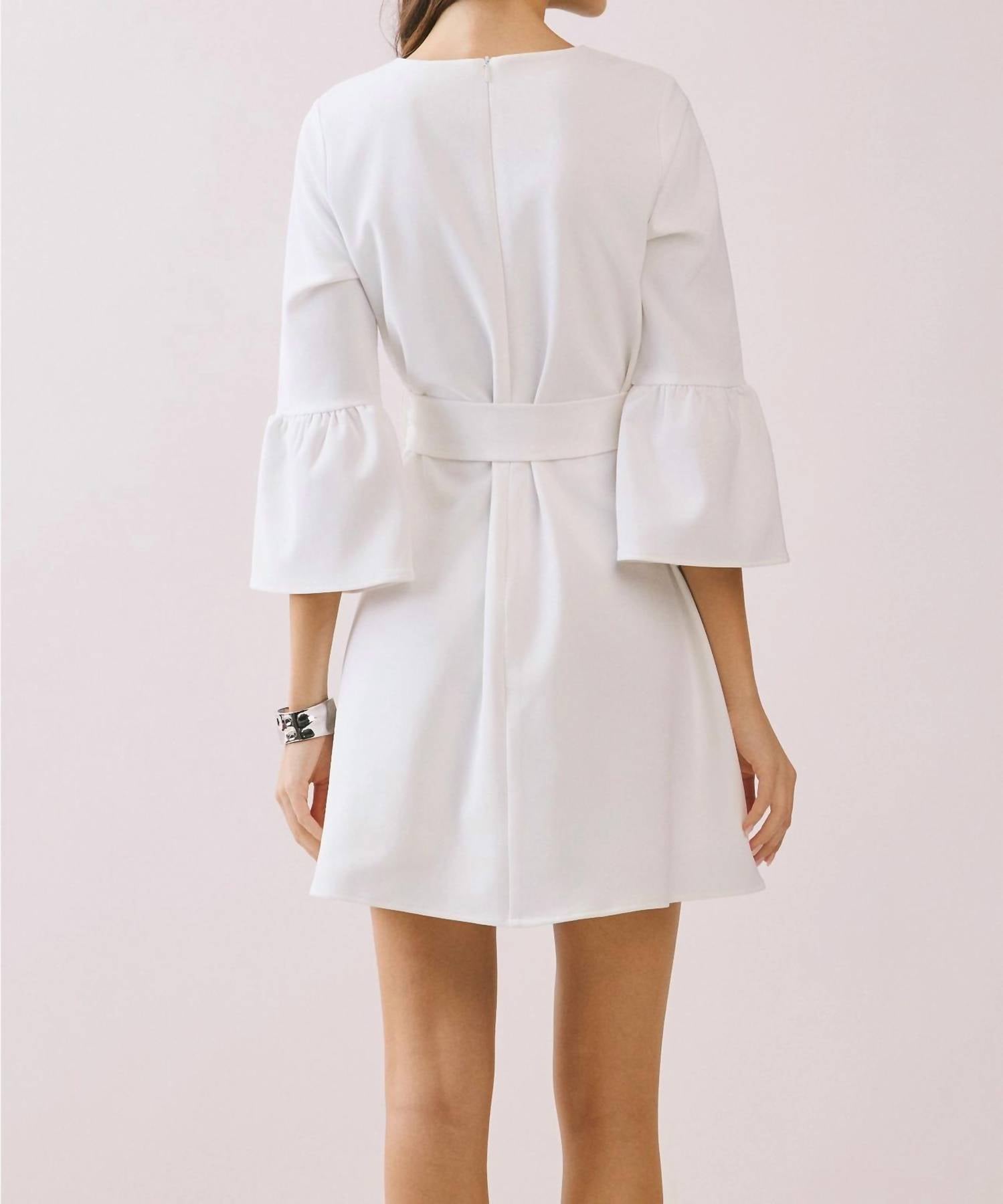 TCEC Flare 3/4 Sleeve A Line Dress in white - women's dress - alternate view