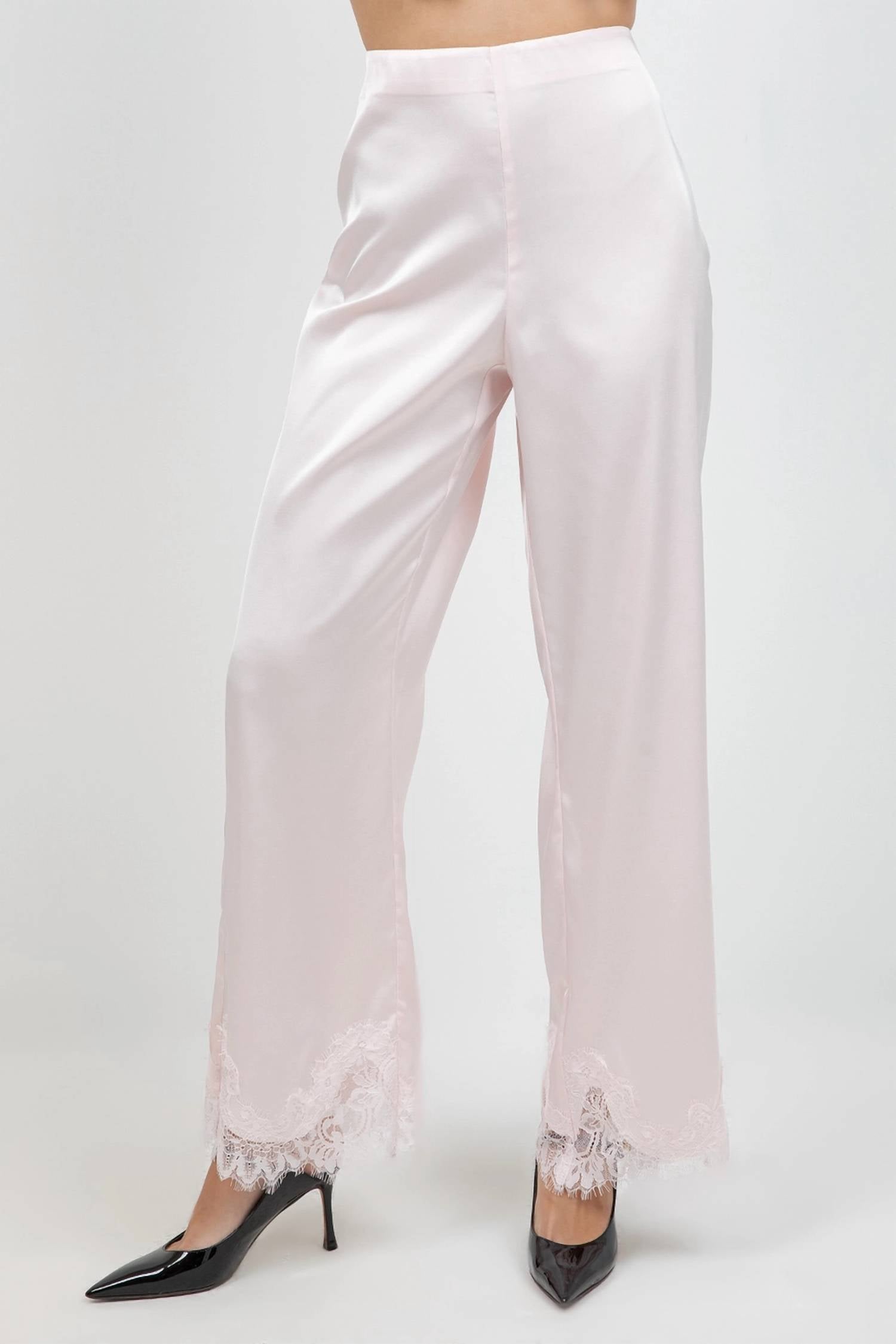 Whiteroom+Cactus - Satin Straight Leg Pants with Lace Hemming