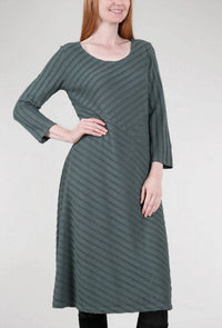 Cut Loose - Frayed-Stripe Seamed Dress, Myrtle