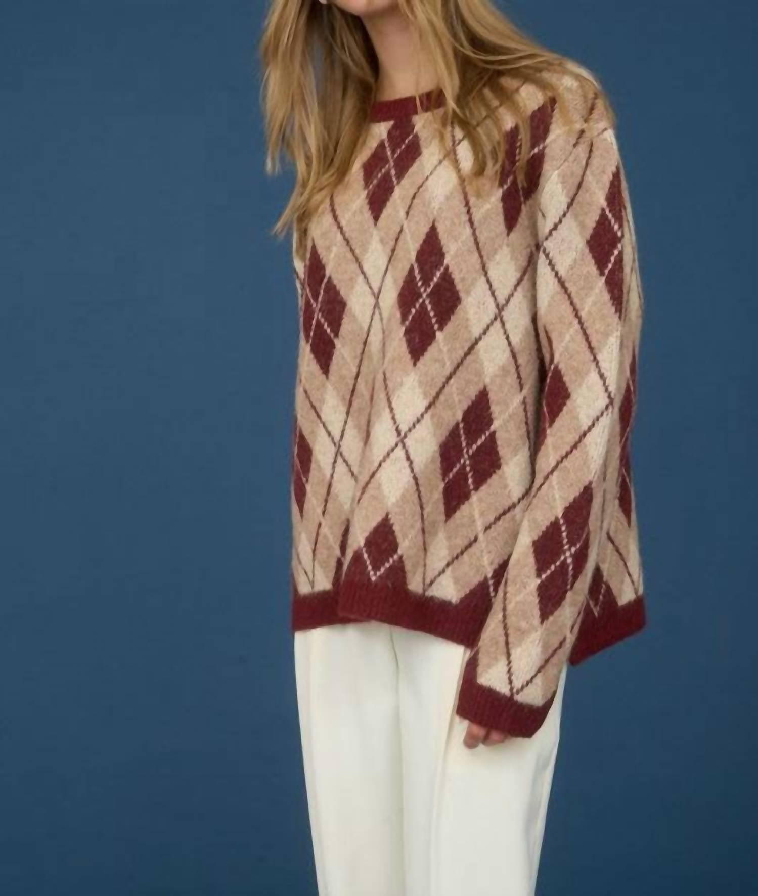 Moon River - Argyle Pattern Crew Neck Sweater