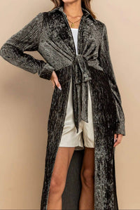 Ces Femme - Mena Metallic Open Front Tie Long Duster