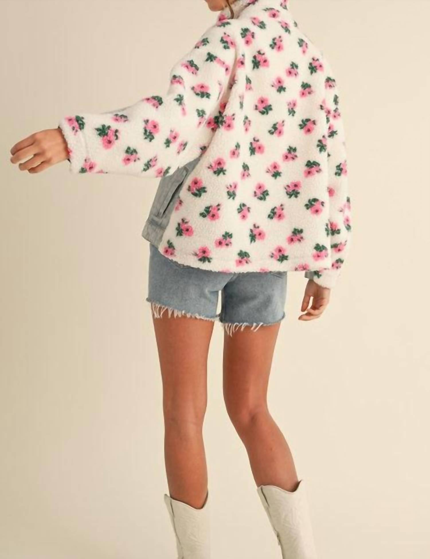 Mable - Carly Floral Shearling & Denim Jacket
