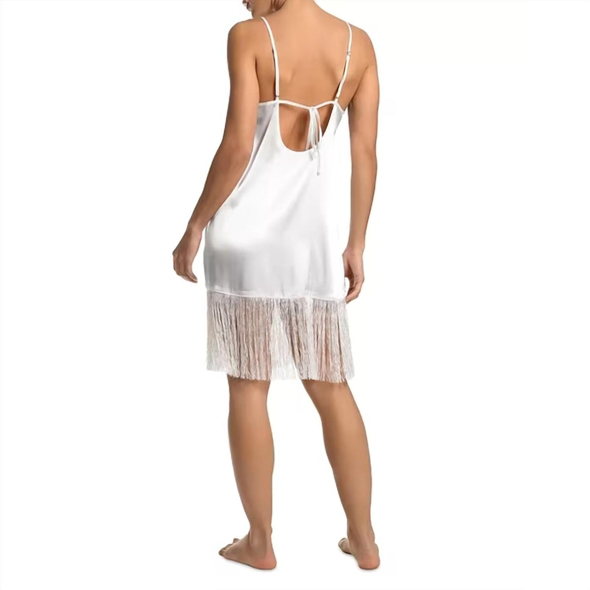 In Bloom - Fringe Trim Satin Chemise Nightgown