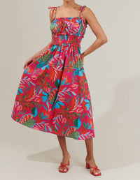 SUGARLIPS Cactus Blossom Midi Dress in fuchsia blue multi - women's dress