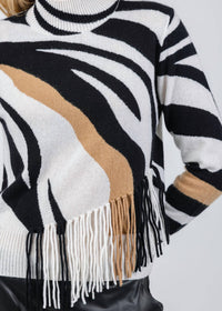 Brodie Cashmere - Zebra Fringe Cashmere Mock Neck Sweater