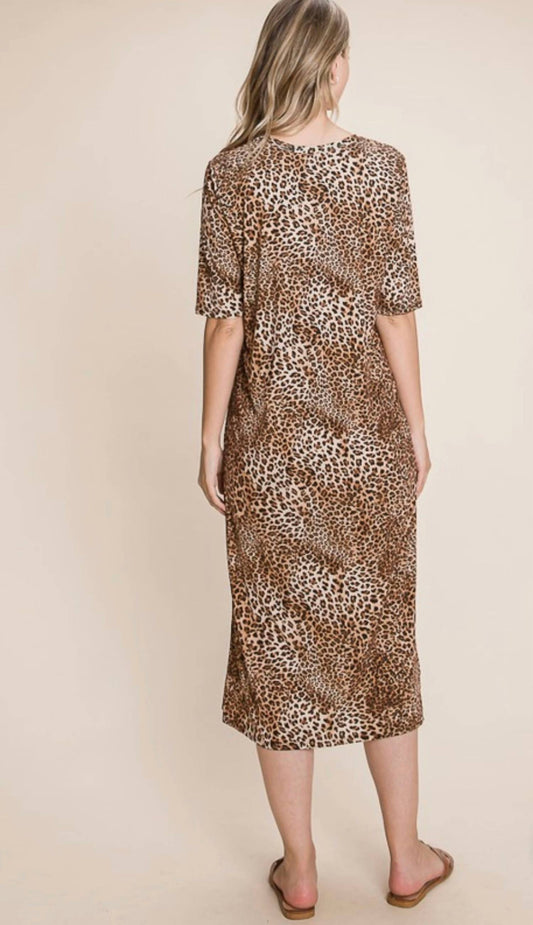 Bombom - FALL SHORT SLEEVE ANIMAL PRINT DRESS