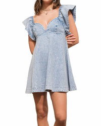 Blue B - Ruffle Embellished Stripe Flare Denim Dress
