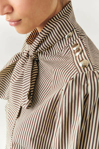 EXQUISE High Neck Cotton Blouse in brown - women's blouse - view 4