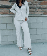 SKIES ARE BLUE Business Baddie Feather Cuff Straight Pants in cream - women's pants - view 7