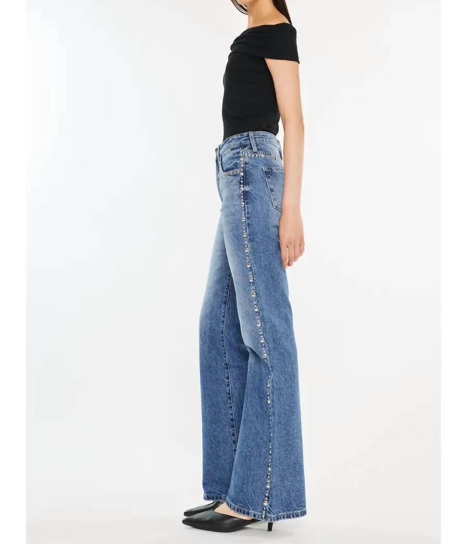 Kancan - High Rise Wide Flare Studded Jeans