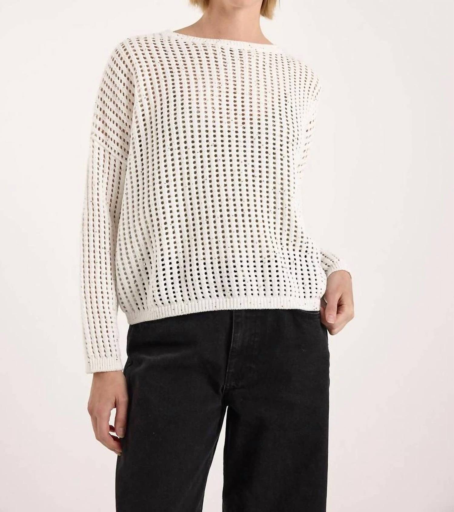 Wispr Astrid Sequin Crew Sweater in white - women's sweater - detail view