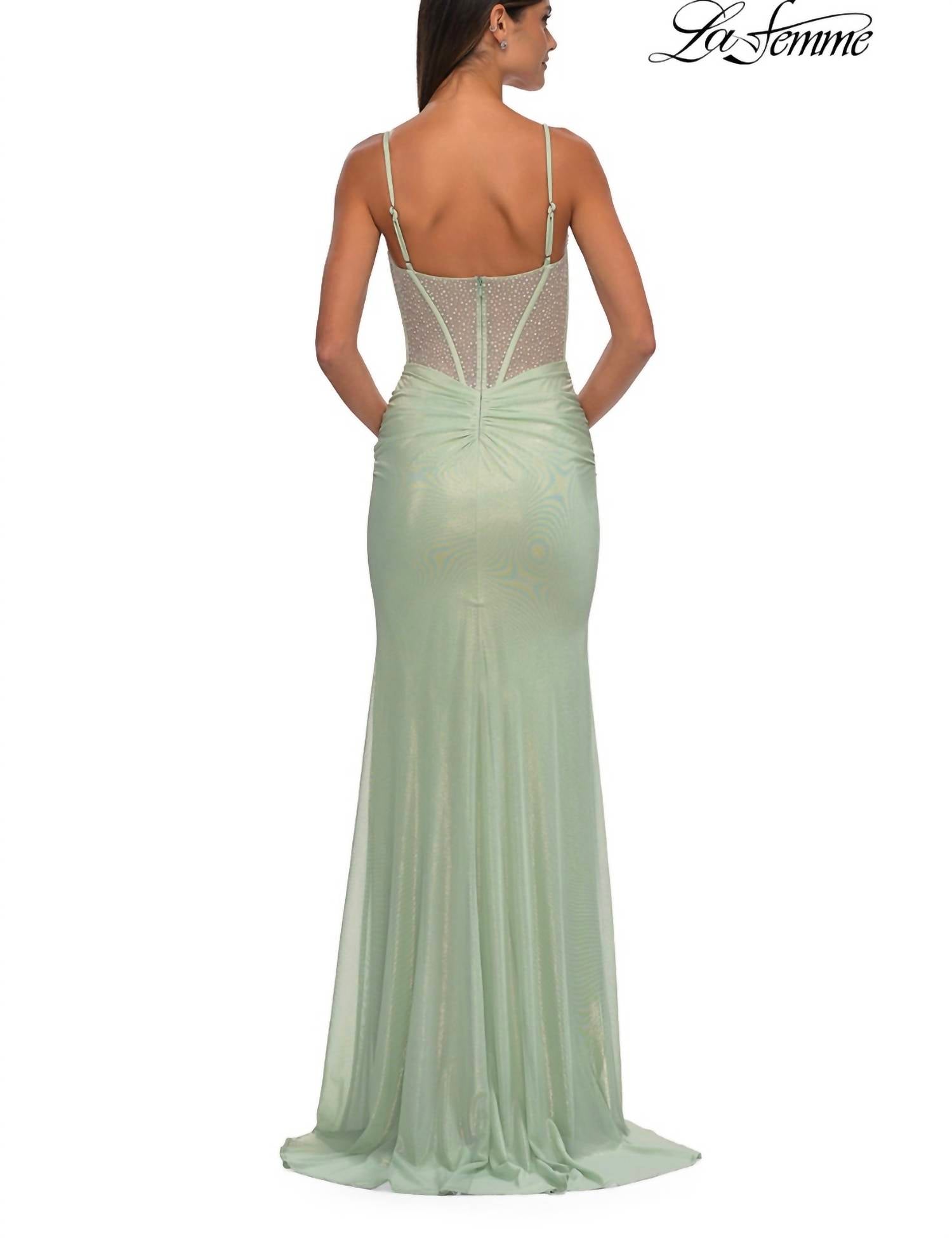 La Femme - Beaded mesh gown