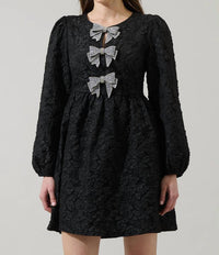 Sugarlips - Arielle Jacquard Glow Bow Velvet Mini Dress
