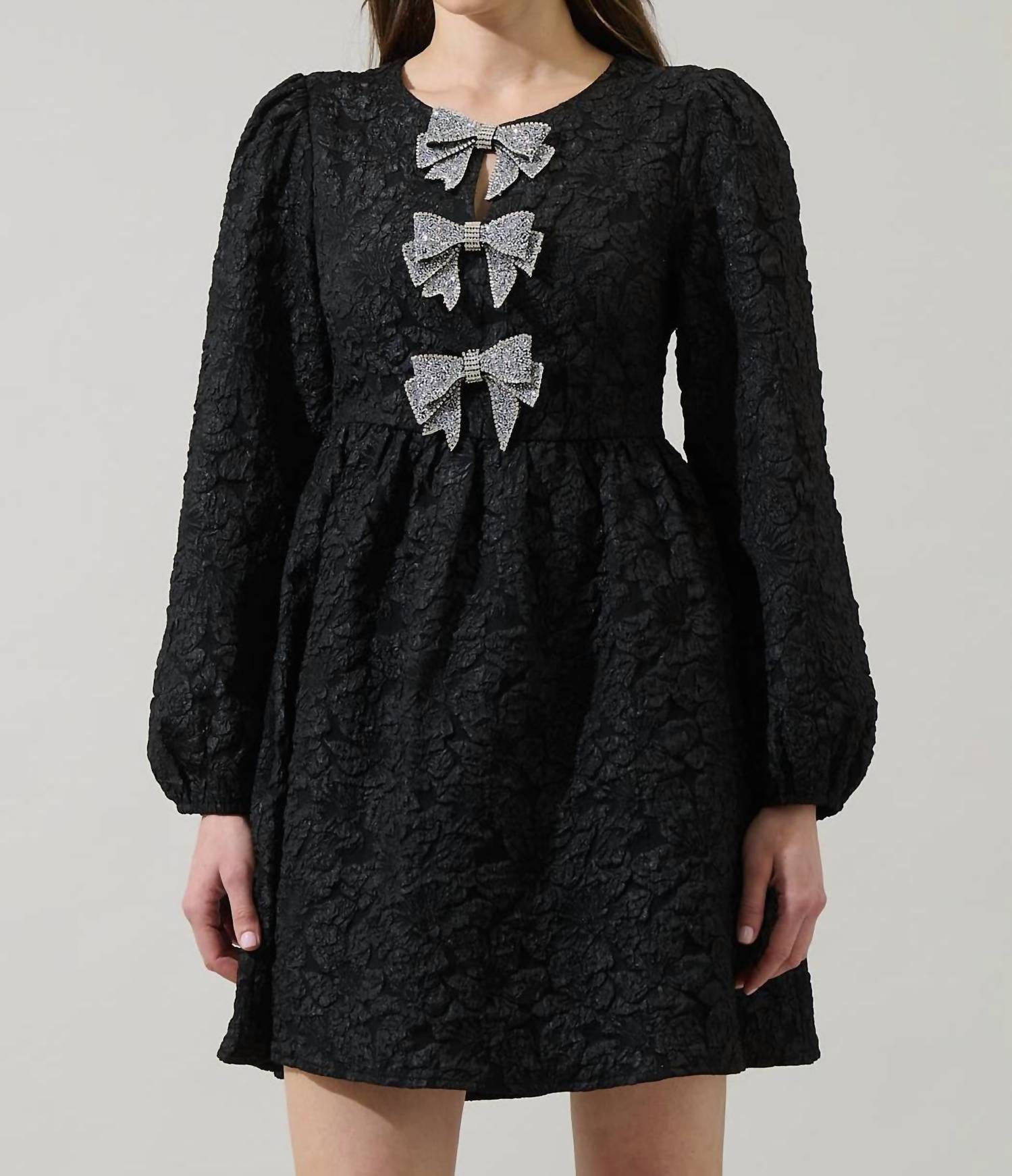 Sugarlips - Arielle Jacquard Glow Bow Velvet Mini Dress