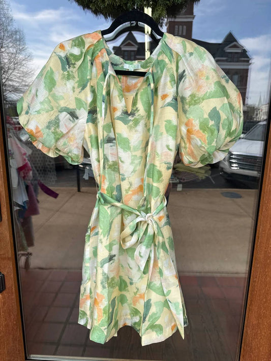 Jade - Pleated Puff Sleeve Dress