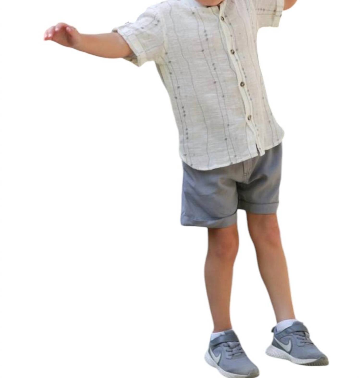 Poppet & Fox - Boy's Sakura Short Sleeve Button Down Collarless Shirt