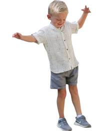 Poppet & Fox - Boy's Sakura Short Sleeve Button Down Collarless Shirt