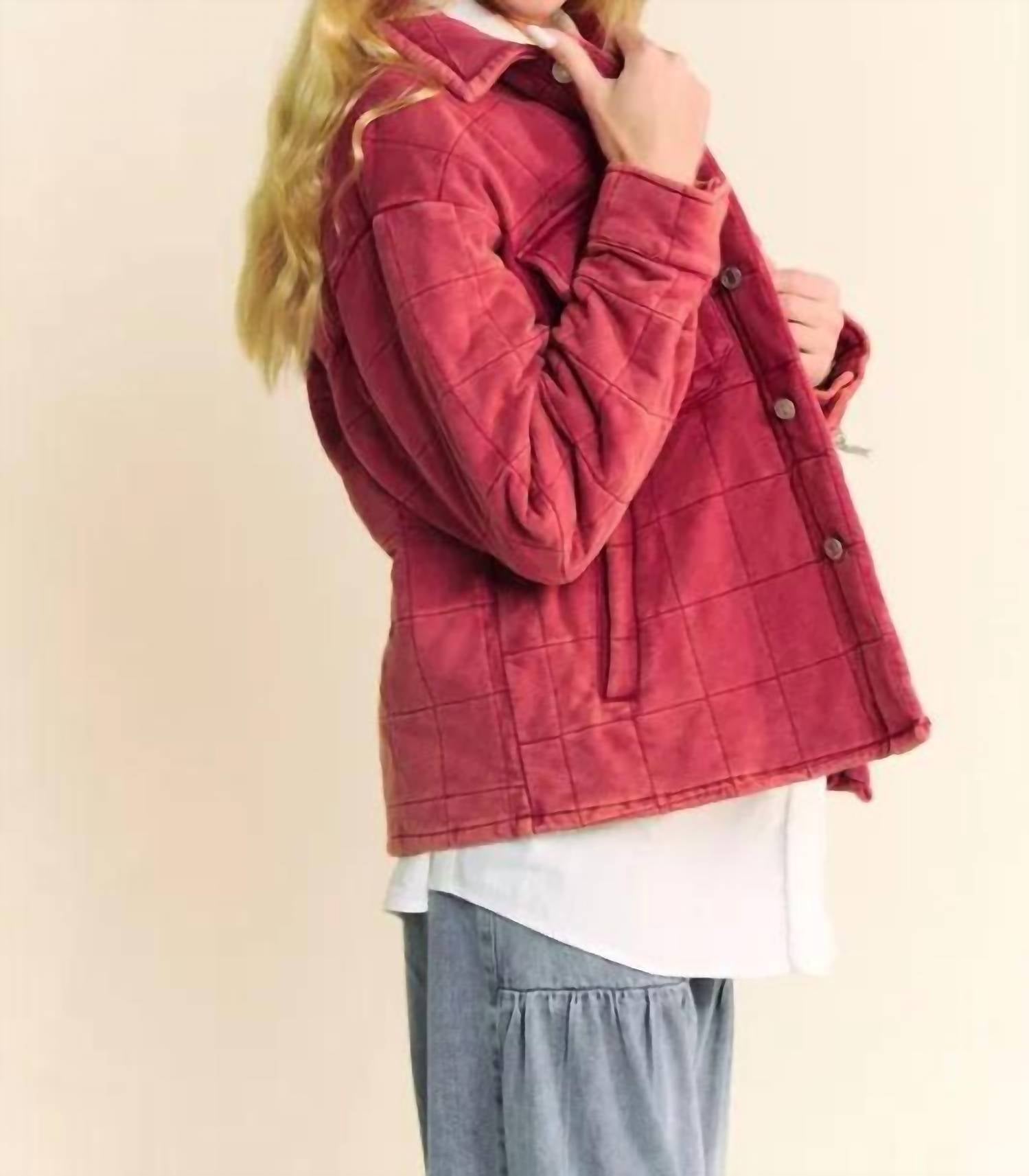 Davi & Dani - Quilted Button Down Shacket - Plus