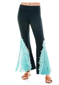 T-PARTY Tie Dye Fringed Yoga Pants in turquoise - women's pants