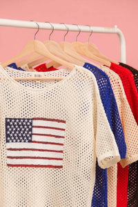 Bibi - Sequin American Flag Knit Cover Up Tee