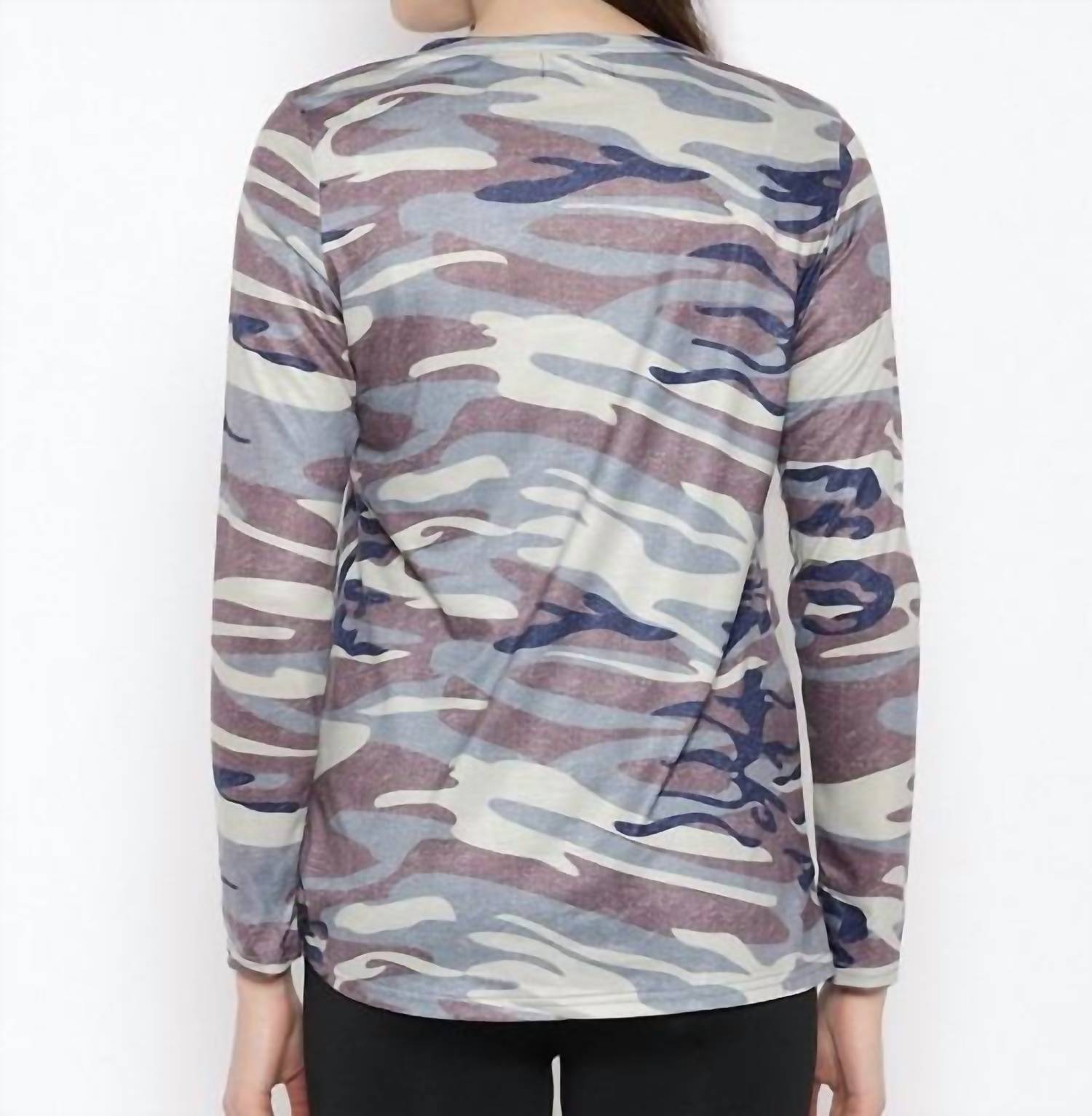Shirley Stone - Camo Keyhole Knot Top