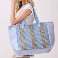 3Am By H&D Accessories - Women's Nautical Stripe Paper Straw Tote Bag