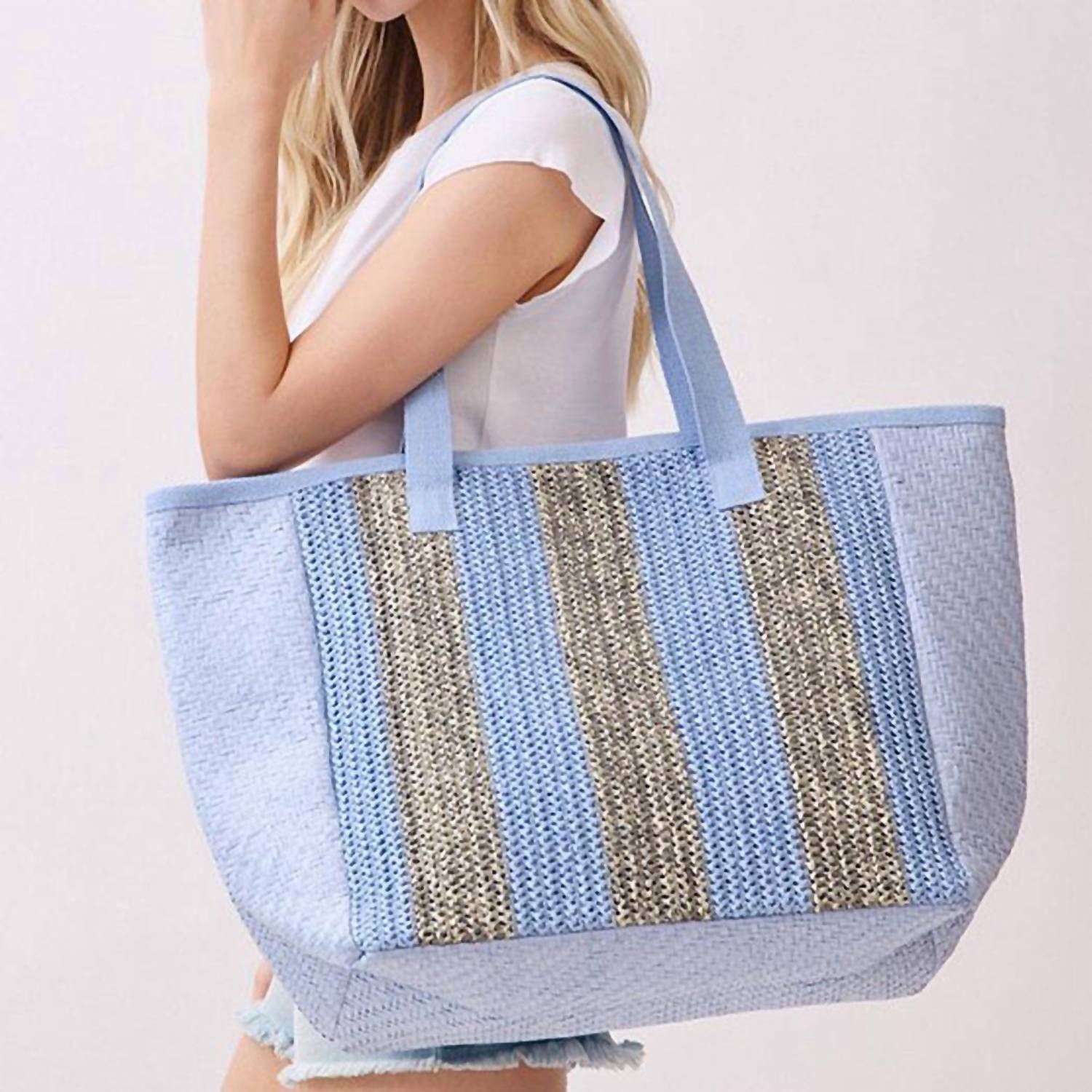 3Am By H&D Accessories - Women's Nautical Stripe Paper Straw Tote Bag