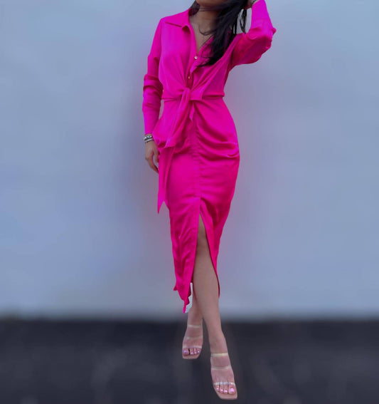 Lena - Button Down Collared Long Sleeve Maxi Dress