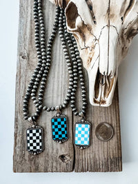 Boho Ranch Women's Checkered Pendant Necklace in black turquoise - women's item - view 4