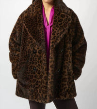 Joseph Ribkoff - Leopard Print Faux Fur Long Sleeve Coat