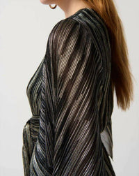 Joseph Ribkoff - Pleated Foil Knit Top With Shirred Waist And Sash