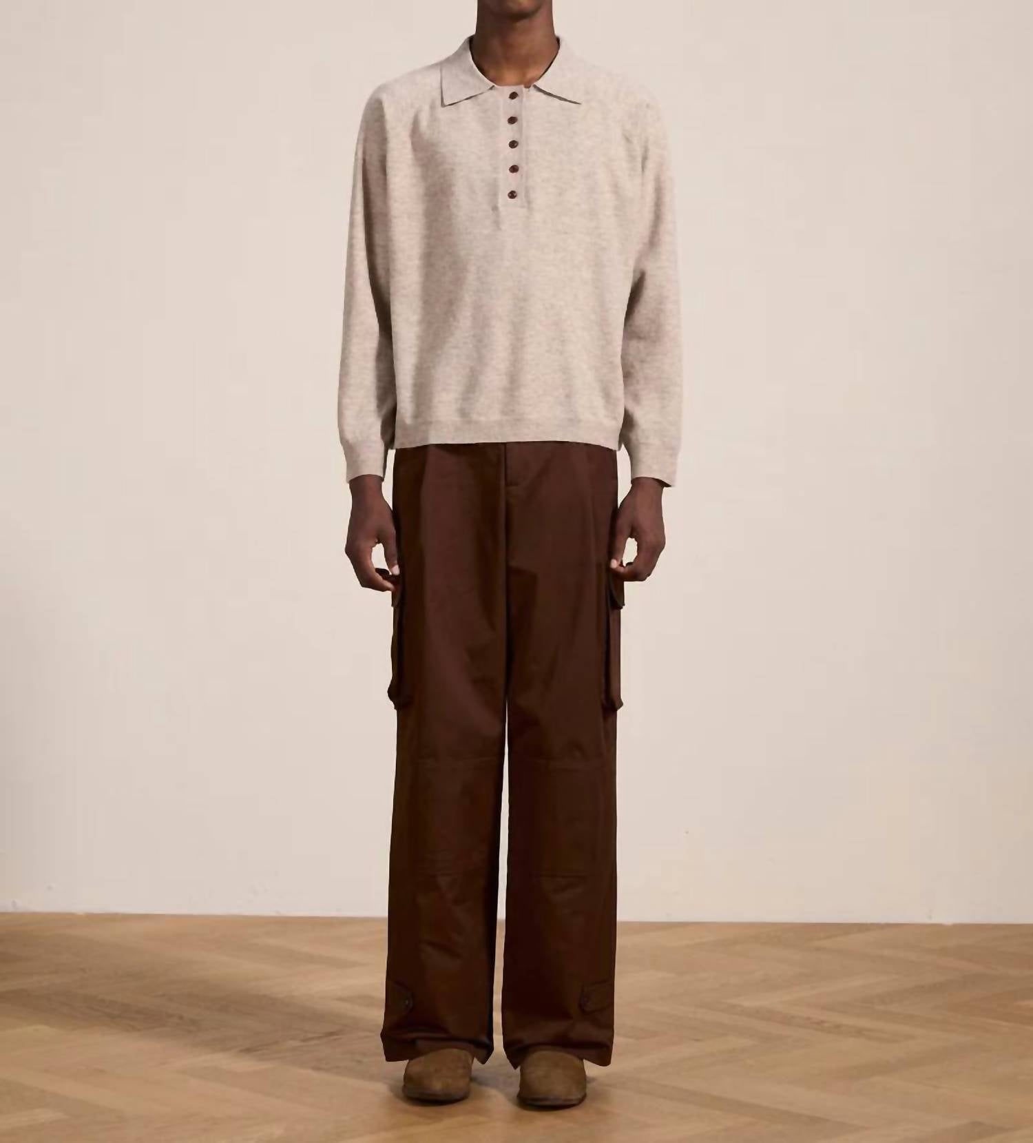 Found - Hay Collared Knit Henley Raglan Sleeves Sweater