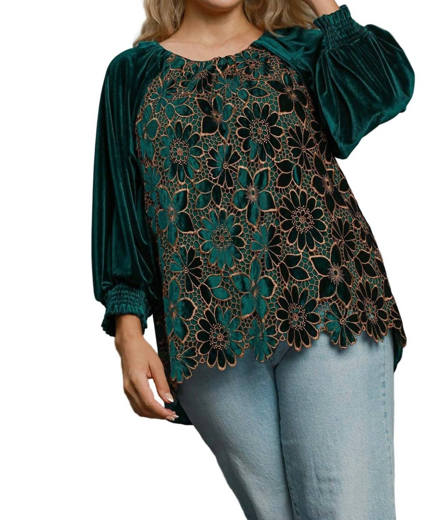 Umgee - Women's Floral Lace Velvet Top