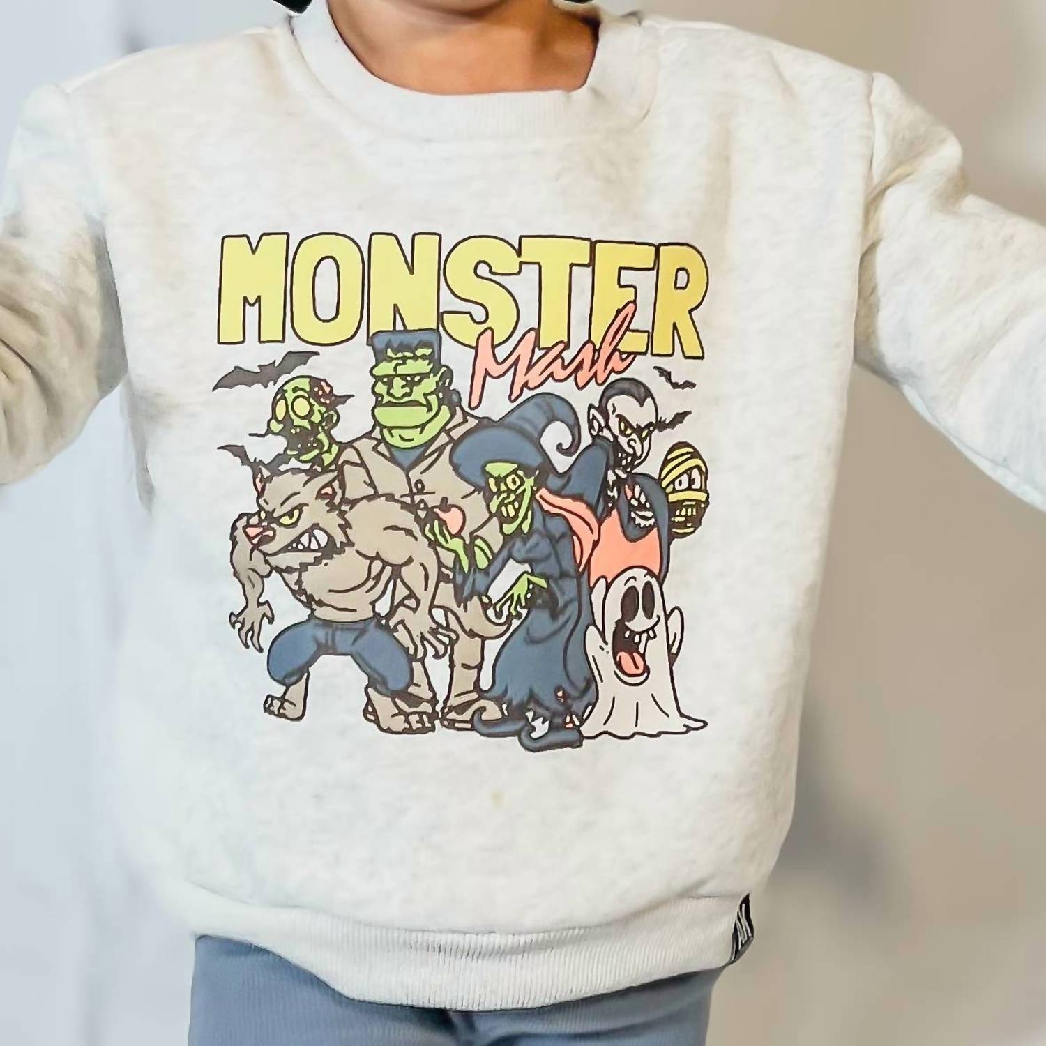 AK Clothing Company Monster Mash Halloween Crew Sweatshirt in light grey - kids' shirt - alternate view