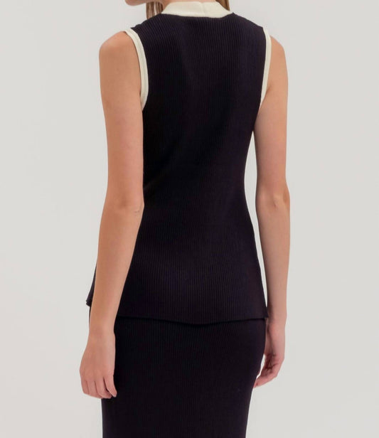 Zoe And Claire - Daphne Button Down Contrast Sweater Top & Skirt Set