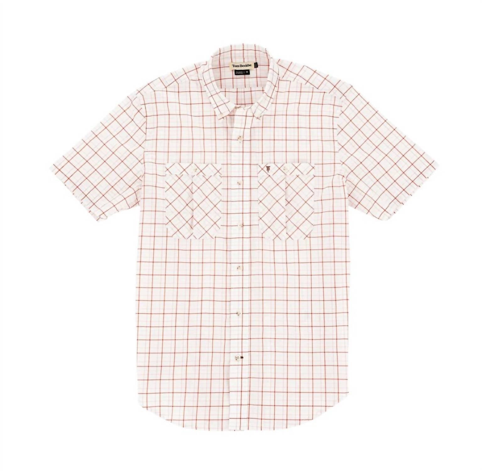 Tom Beckbe Tidewater Short Sleeve Shirt in coral plaid - men's t-shirt - alternate view