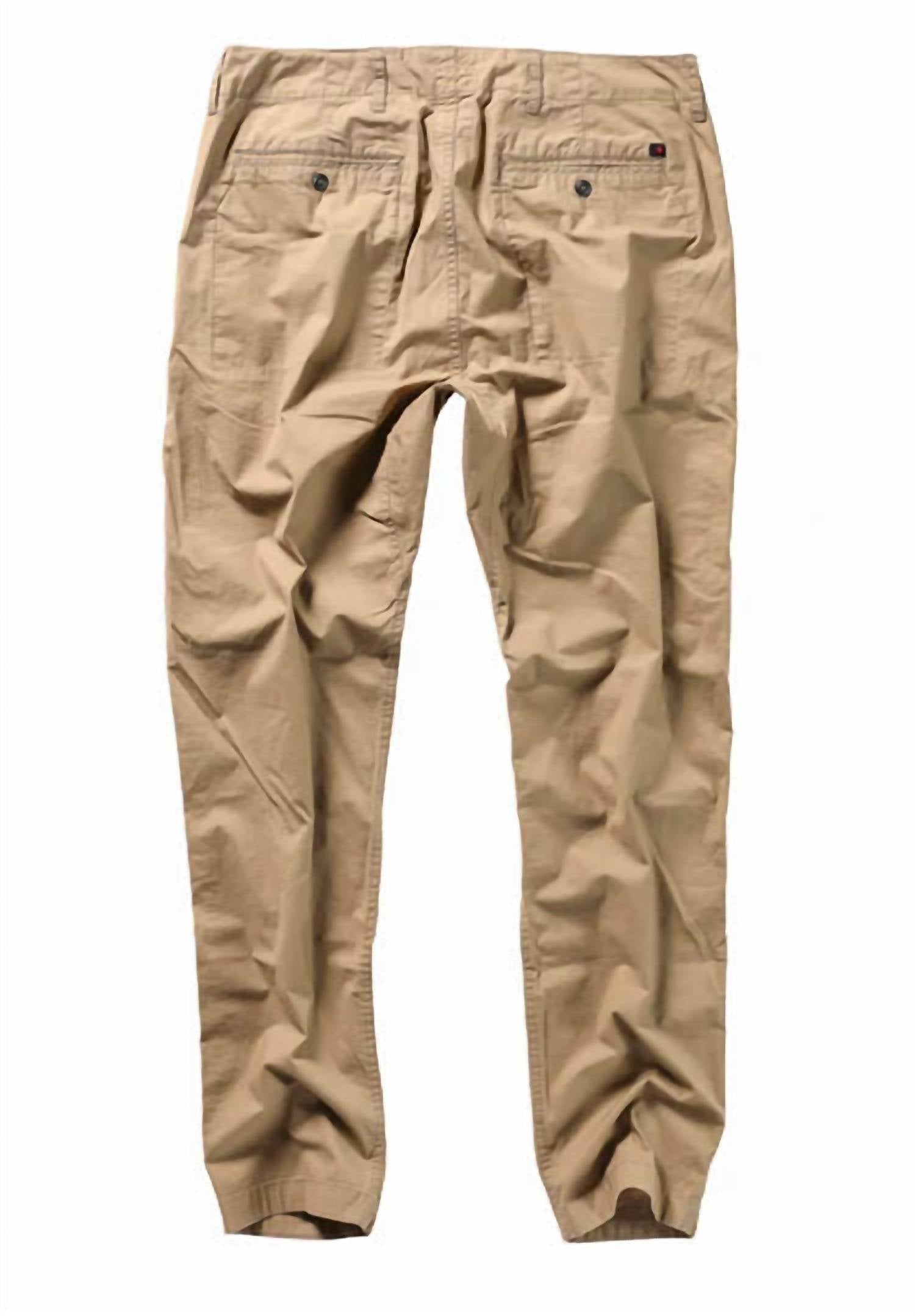 Relwen Men's Flyweight Flex Relaxed Tapered Chino in brit khaki - men's pants - detail view