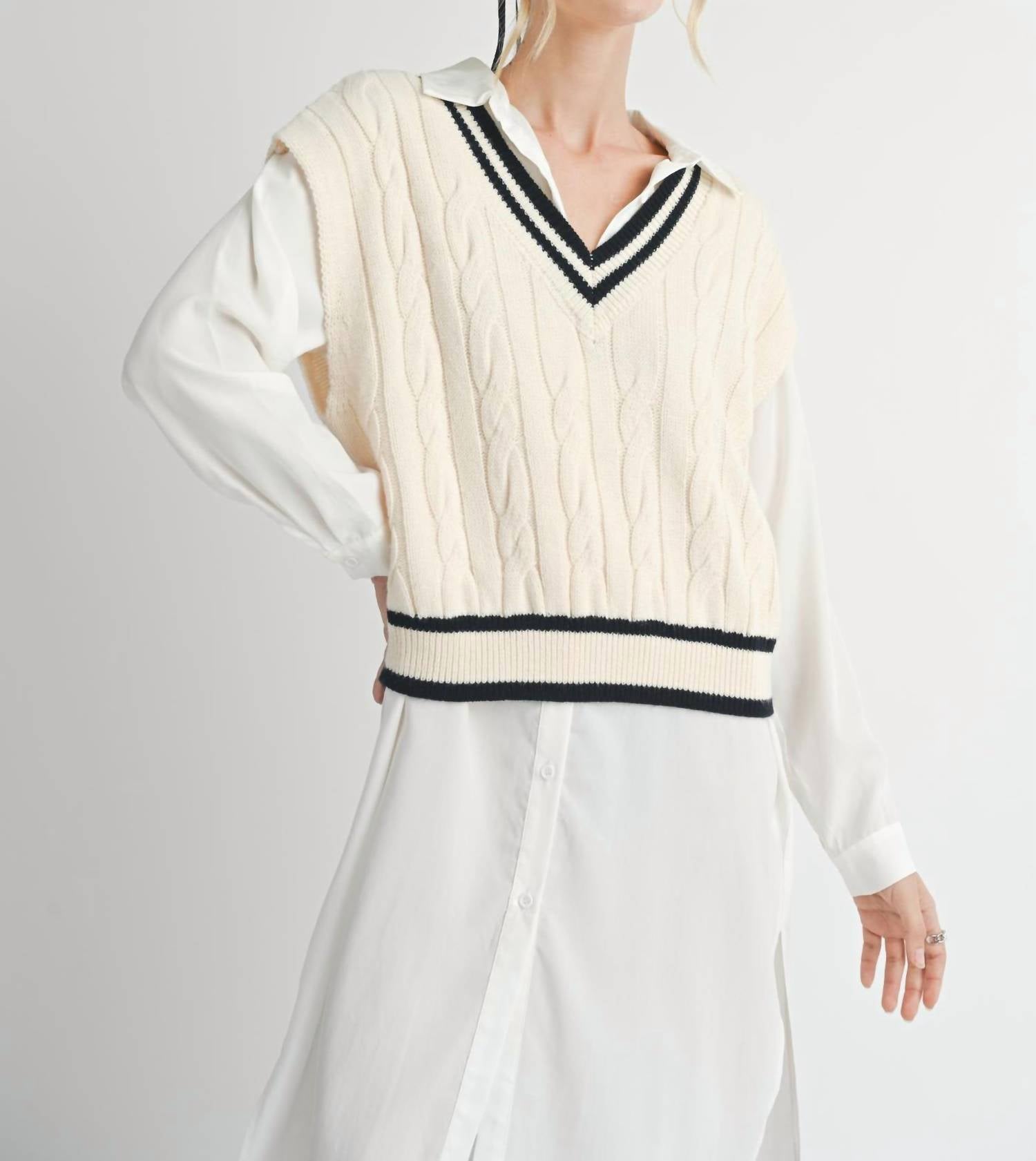 Sadie & Sage - Tara V Neck Cable Sweater