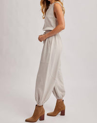 Bluivy - Women's Drawstring Waist Sleeveless Knit Active Jumpsuit
