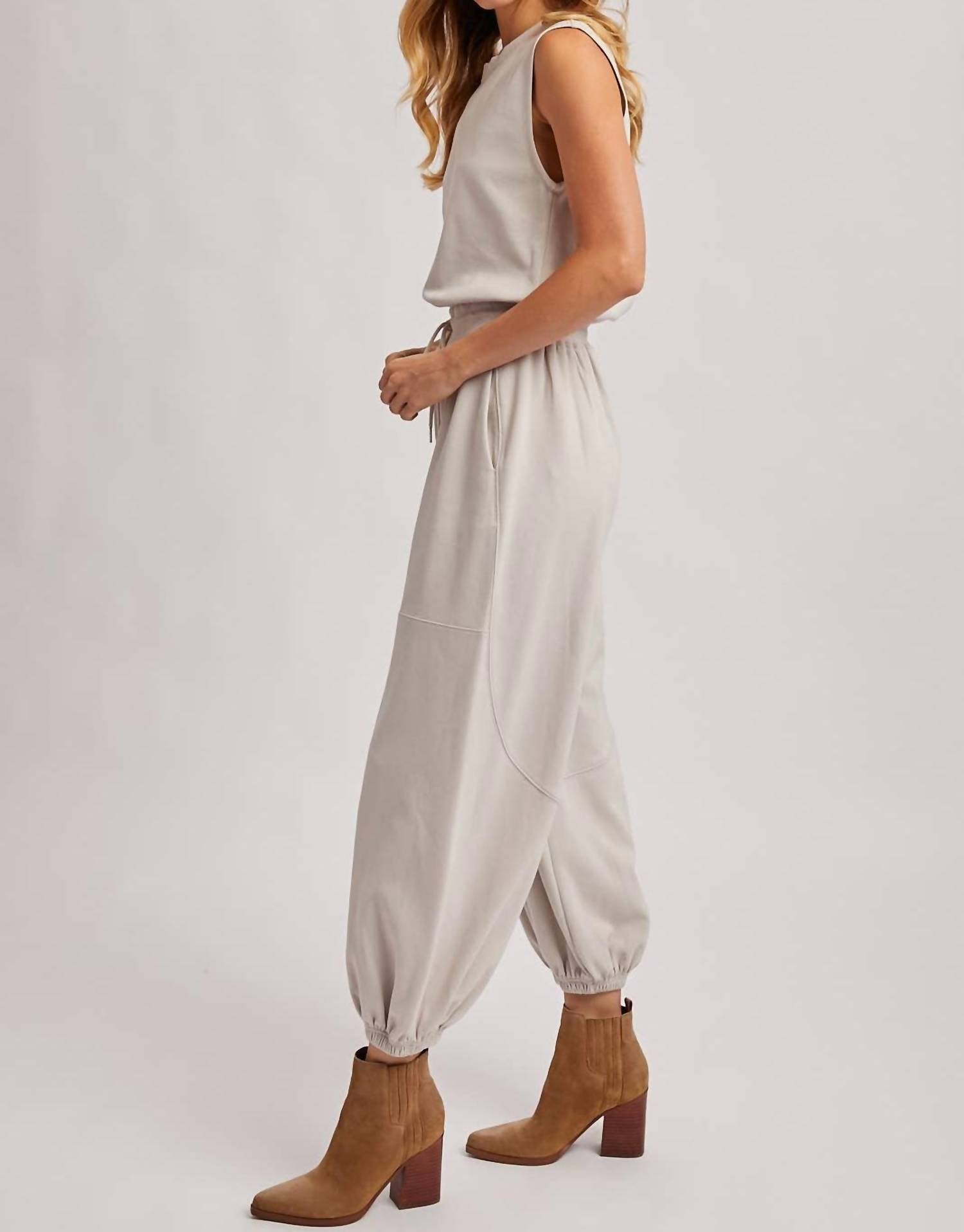 Bluivy - Women's Drawstring Waist Sleeveless Knit Active Jumpsuit