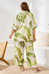 Tribal - Flowy Linen Drawcord Waist Flare Pants
